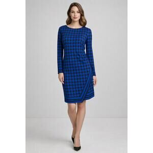 Michael Kors Blue & Black Houndstooth Sheath Dress Size M NWOT